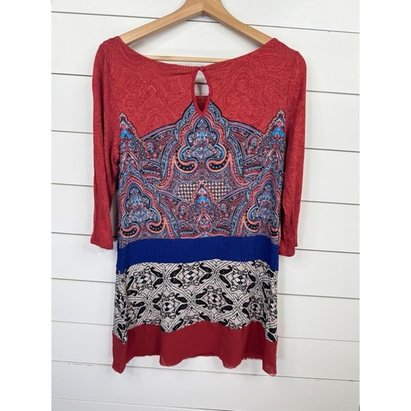 Akemi + Kin Anthro Multi-Color Tunic Top 3/4 Sleeve Sz S Boho Festival Folk Art - Picture 3 of 11